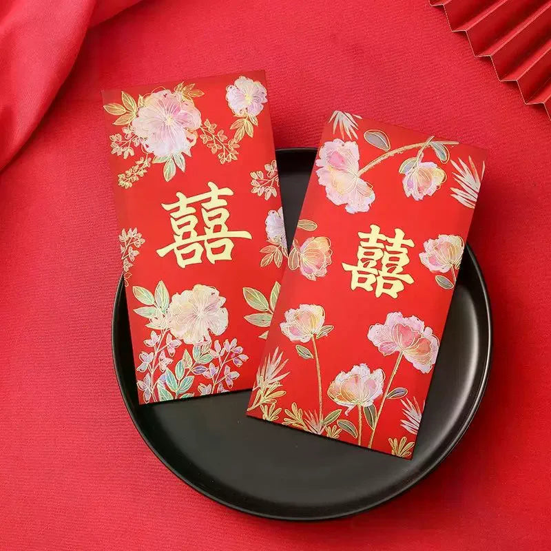 6Pcs Traditional Chinese Wedding Red Envelope Lucky Money Packets Blessing Red Packet Hongbao Wedding Gifts Zpaxo