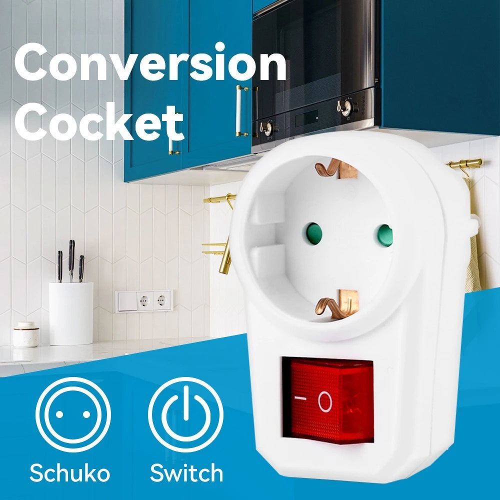 EU Plug Adapter with Switch & Neon Light – 16A 250V European Socket EU Plug Adapter Zpaxo