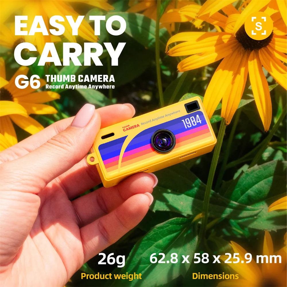 G6 Digital Camera 1080P Thumb Mini Keychain Camera Very Small Camcorder Video Recorder with Flash MultiColor Retro Style for Kid Zpaxo
