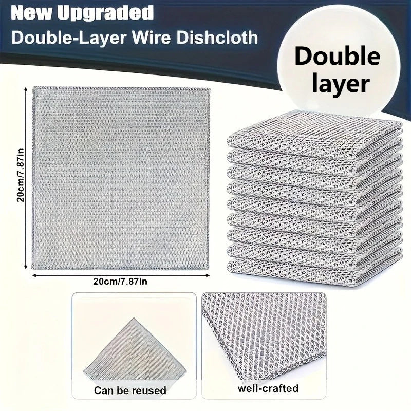 1/3/5/10/30 Pcs Magic Cleaning Cloth Single Sided Metal Steel Wire Rags Kitchen Dish Pot Washdishing Cloths Towel Clean Tools Zpaxo Double Layer 5pcs