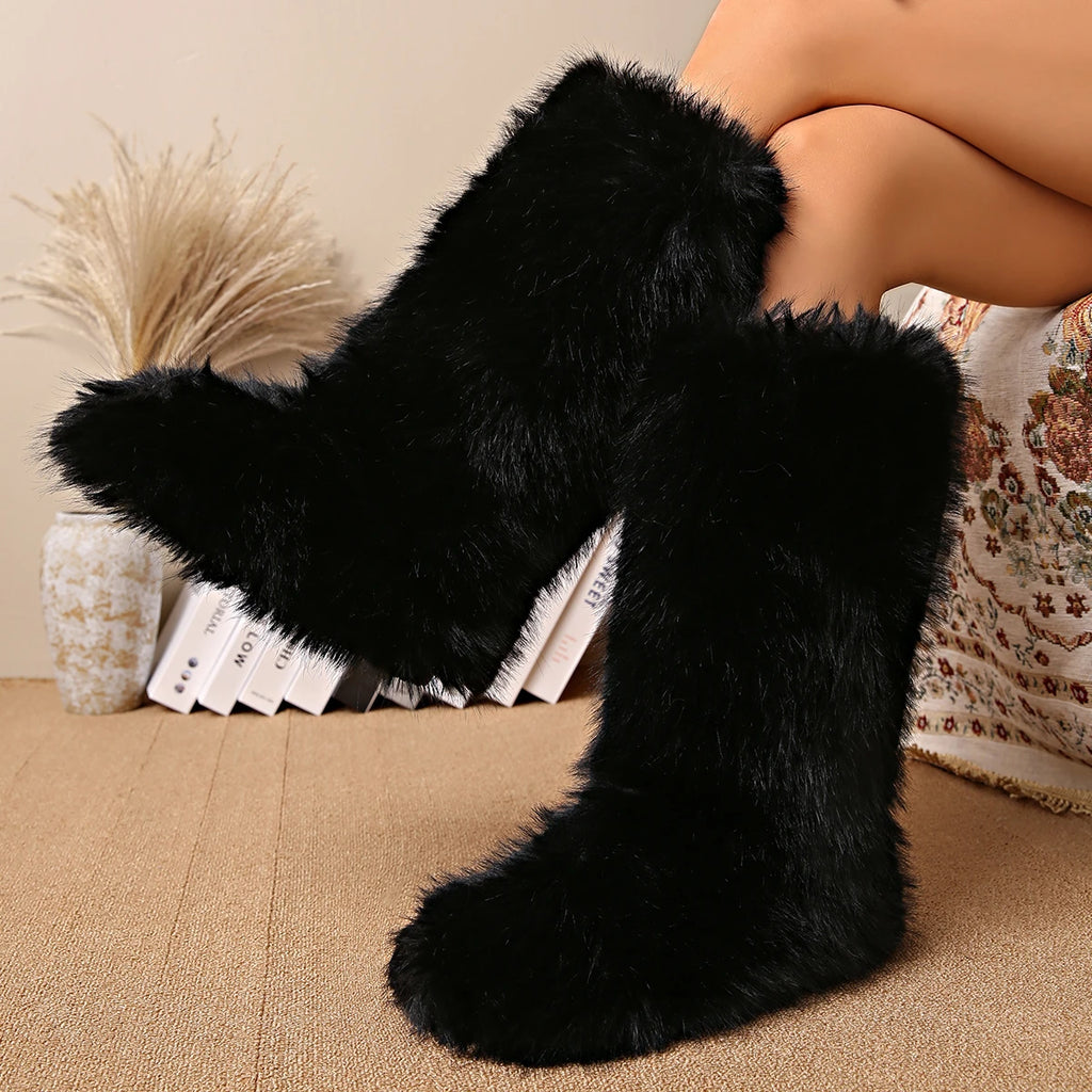 Luxury Furry Snow Boots Women 2025 Winter Over Knee 50cm Thigh High Fluffy Faux Fur Boots Ladies Plush Warm Platform Shoes Zpaxo