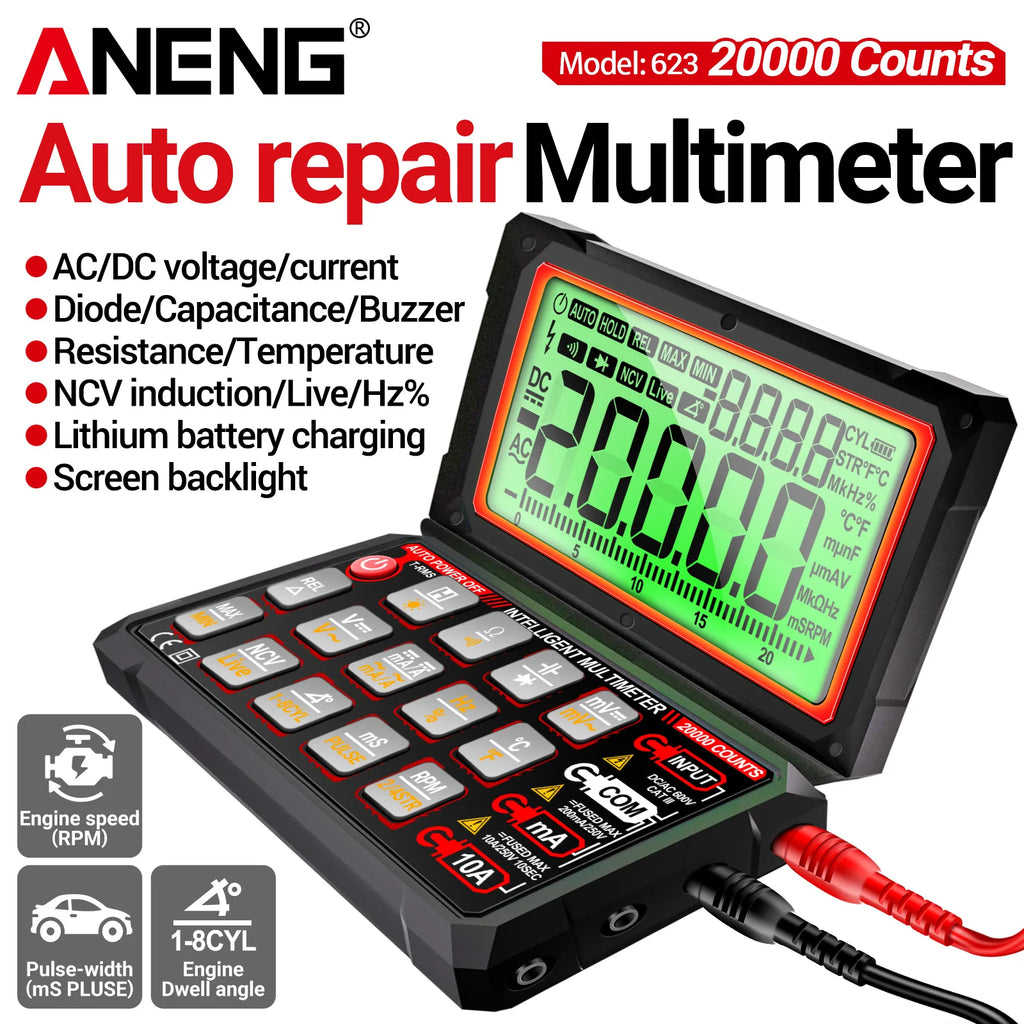 Automotive Maintenance Multimeter ANENG 623 20000 Count Speed Duty