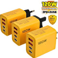 Total 120W Phone Charger Fast Charging Quick Charger PD USB Type C Wall Adapter For iPhone 16 15 Xiaomi 14 Huawei Redmi Oneplus Zpaxo Yellow EU