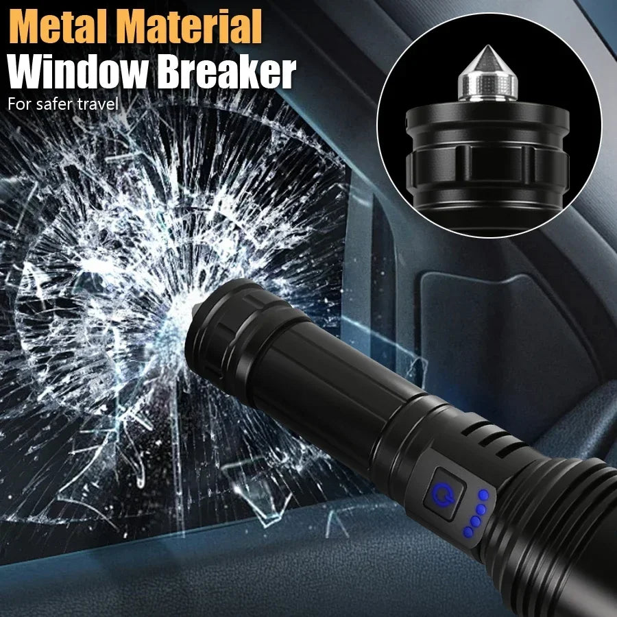 KDULIT Rechargeable LED Tactical Flashlight – Zoom & Window Breaker