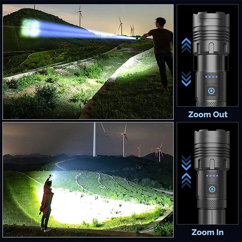 Rechargeable LED Flashlight & Power Bank – Zoom, 7 Modes, COB LED Tactical Flashlight Zpaxo