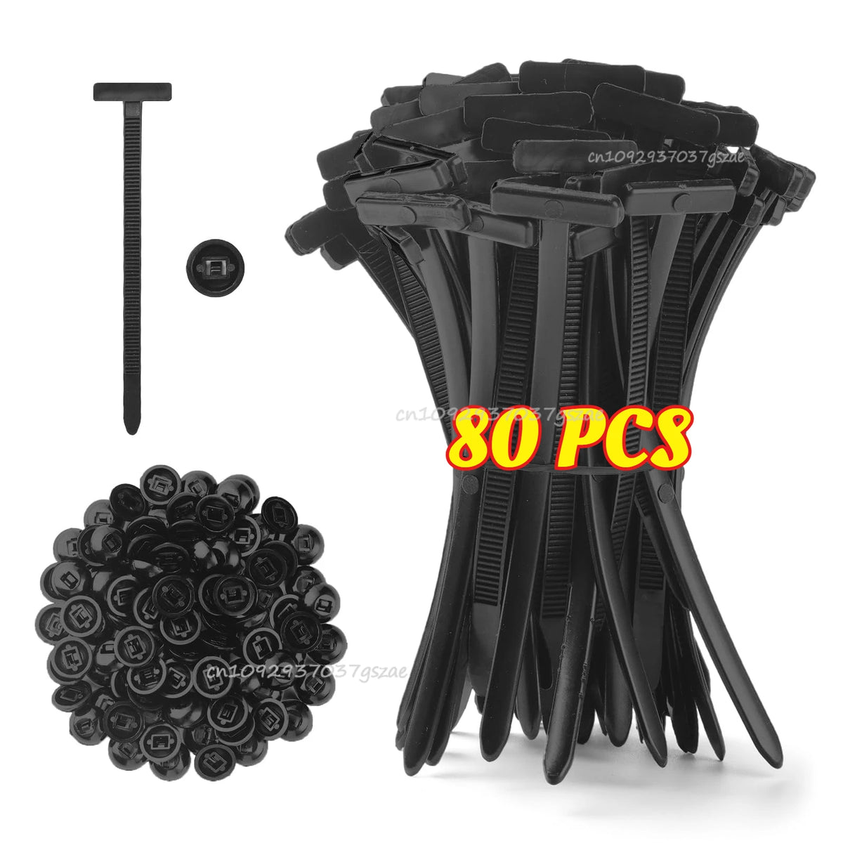 Cables Tie Universal Nylon Tie with Pin Button Fasteners Plastic Self-Locking Motorcycle Car Black Fastening Strap Cable Tie Zpaxo 80pcs