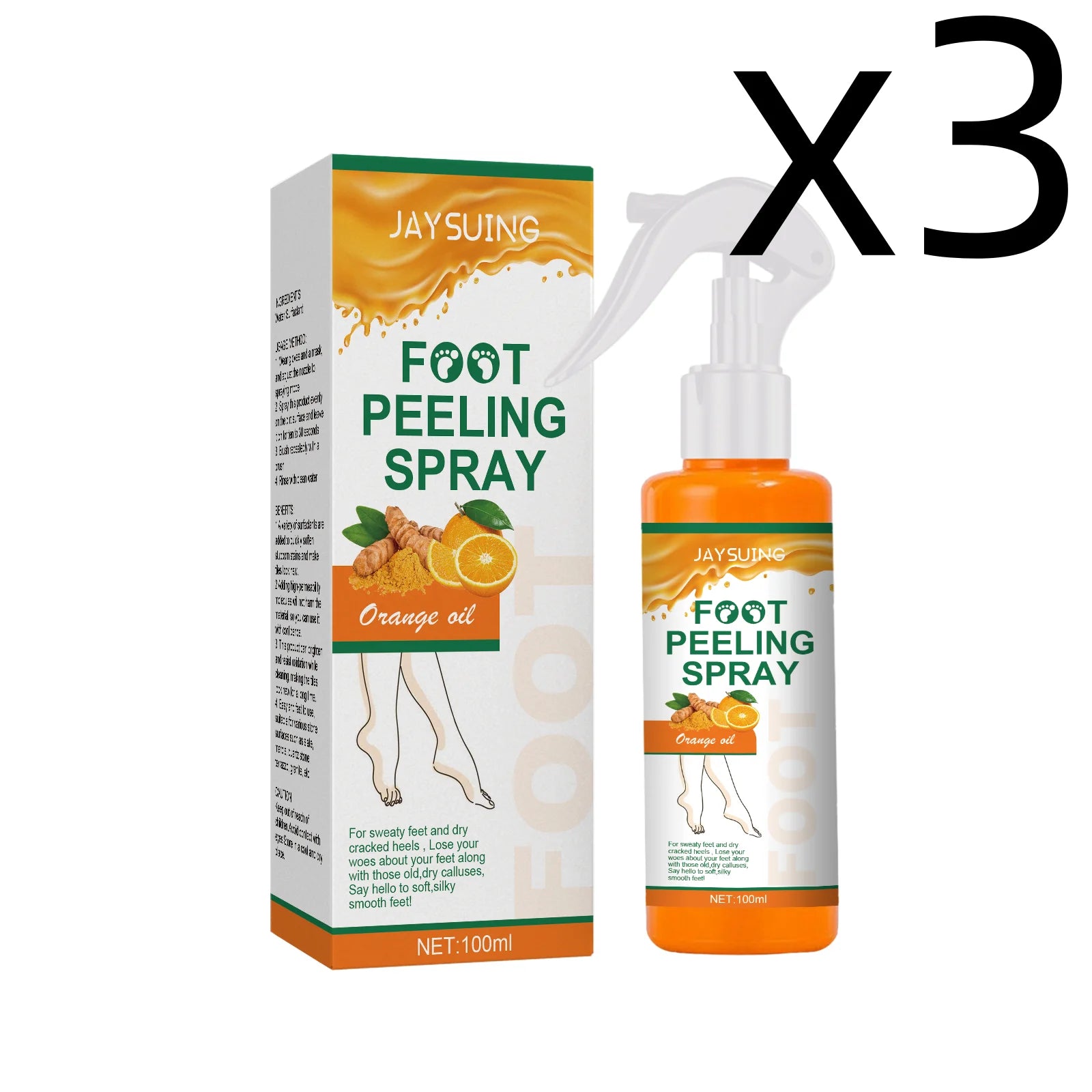 Orange Oil Foot Peeling Spray – Exfoliate & Soften Cracked Heels Foot Exfoliating Spray Zpaxo 100ml Boxed X 3PCS