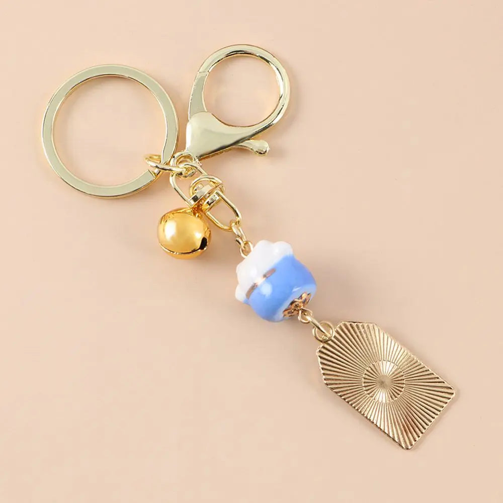 Female With Bell Mobile Decoration Cartoon Metal Ceramics Backpack Pendant Car Keyring Key Lanyard Lucky Cat Keychain Amulet Zpaxo