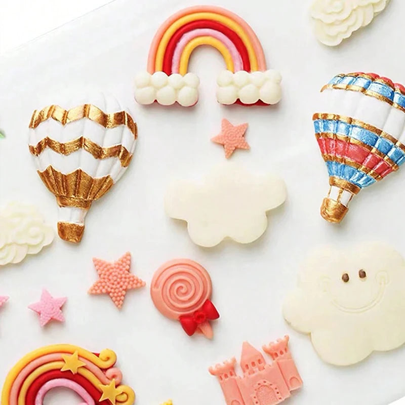 Hot Air Balloon Rainbow Cloud Silicone Mold Cake Decorating Fondant Chocolate Candy Sugar Craft Gum Paste Cupcake Topper Mold Zpaxo