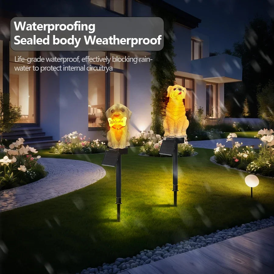 Solar Owl & Dog Resin Garden Lawn Lamp – IP65 Waterproof