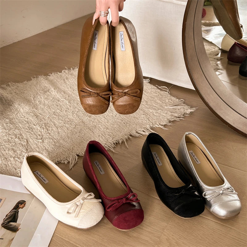 Bow Women Ballet Flats Shoes Casual Shallow Loafers Shoes Elegant Women's Sandals 2025 Summer Comfort Sneakers New Woman Shoes Zpaxo