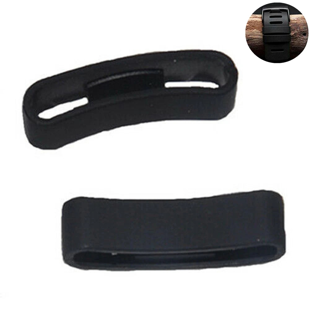 Black Watchband Silicone Band Rubber Watch Strap Loops Ring
