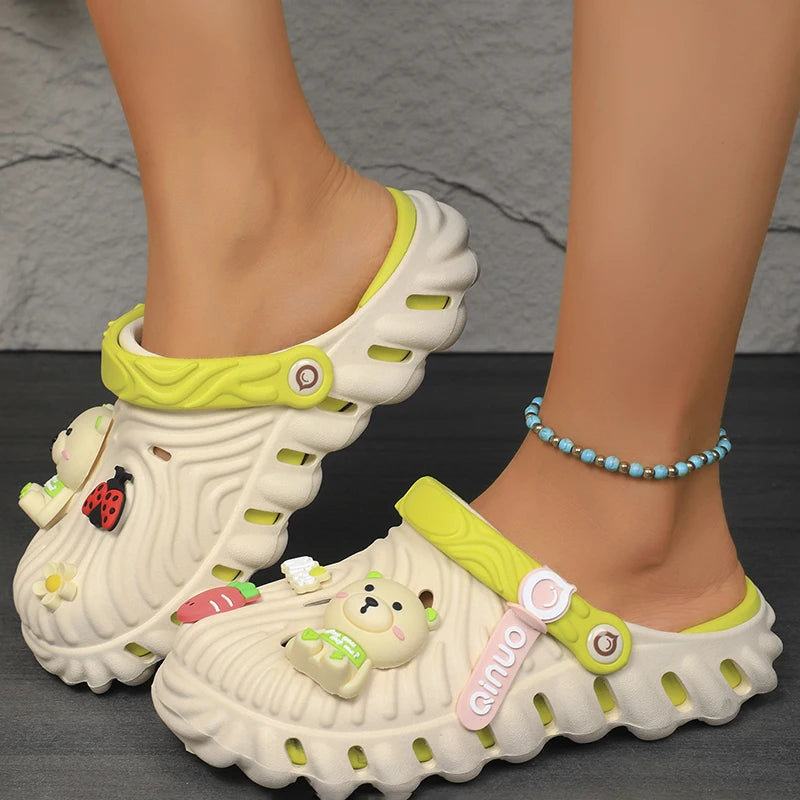 Women's Cartoon Bear Animation Hollow Summer Beach Slide Shoes Trendy