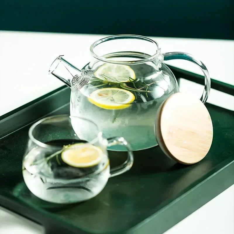 1/1.8L Transparent Borosilicate Glass Teapot Heat-Resistant Large Clear Tea Pot Flower Tea Set Puer Kettle Cup Office Home Tool Zpaxo