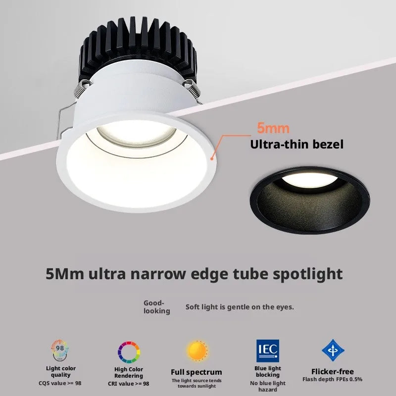 SHINEKNOT COB LED Downlight – Full Spectrum Anti-Glare Ceiling LED Ceiling Downlight Zpaxo Black tube light 75mm hole 7W Warm light-3000K|China Mainland