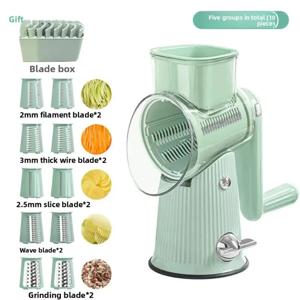 Multifunctional Kitchen Vegetable Slicer Tool Home Use Potato Thread Grater Roller Cutter Machine Easy to Clean Durable Zpaxo green-5 Blades