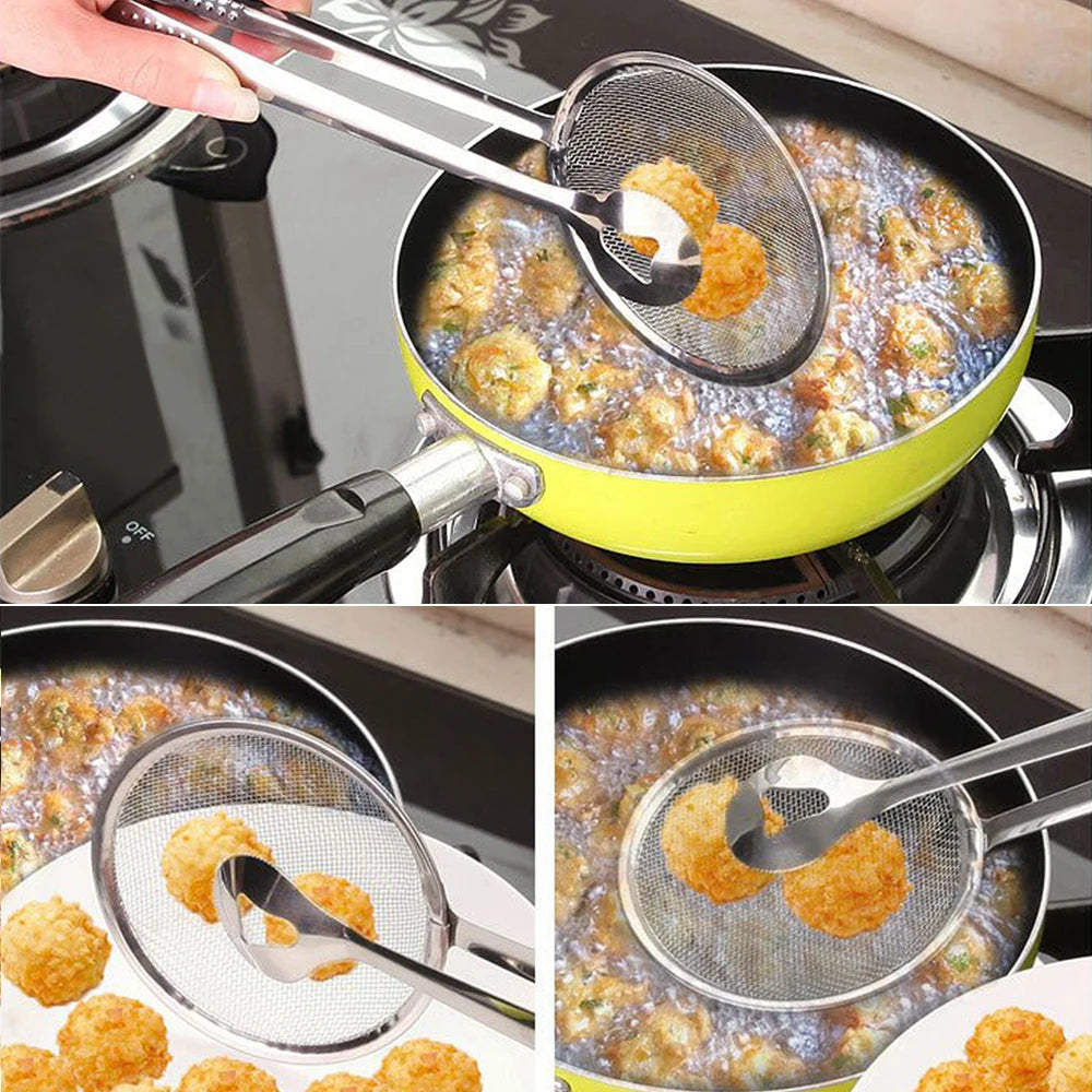 Stainless Steel Oil Frying Clamp Filter Fine Mesh Strainer With Clip Tongs for Oil-frying Food BBQ Kitchen Tools Zpaxo