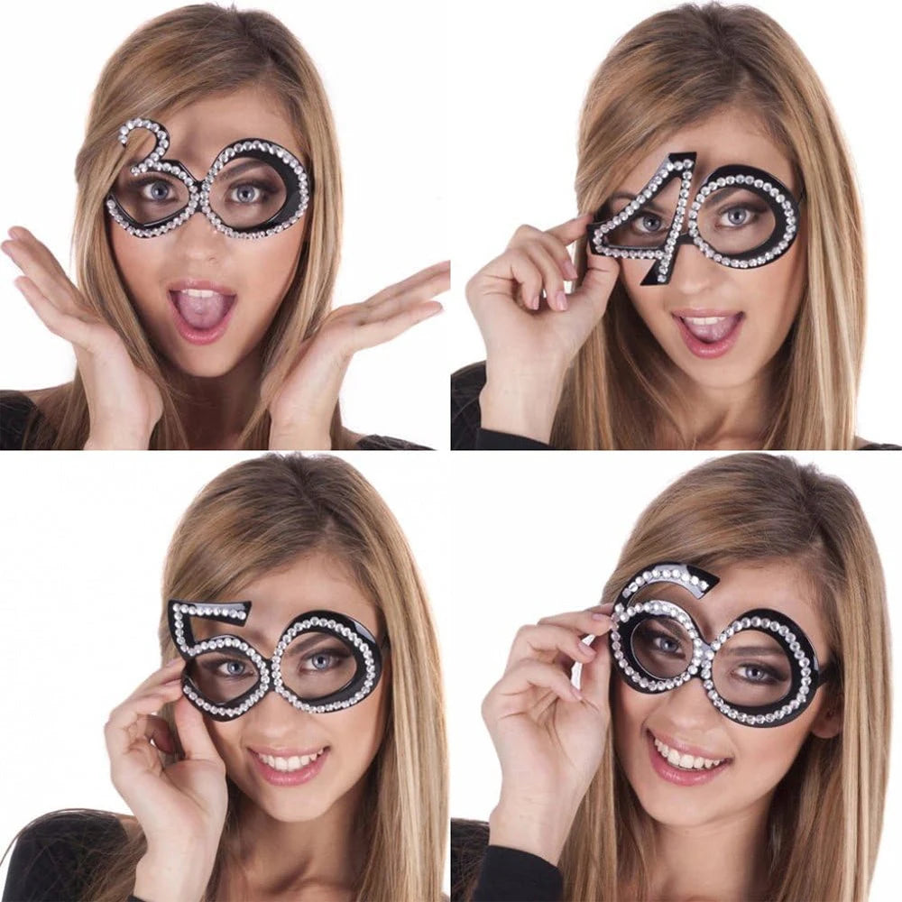 Birthday Rhinestone Number Glasses 18th 21th 30th 40th 50th 60th 80th Birthday Sunglasses Celebration Decoration Party Favors Zpaxo
