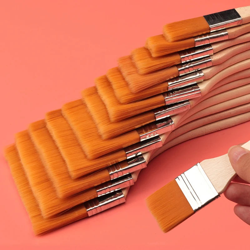 Nylon Paint Brush Smooth Wooden Handle Watercolor Brushes Acrylic Oil