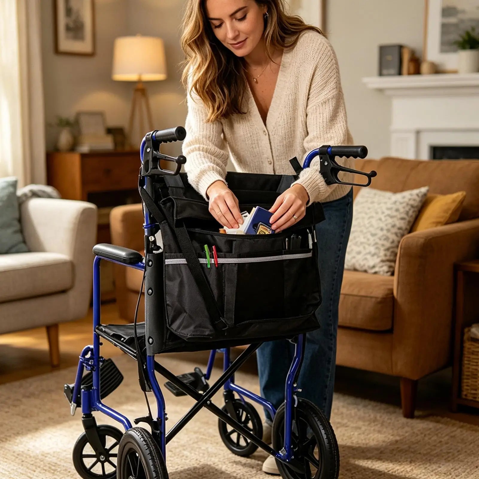 Wheelchair Bag 420D Oxford Waterproof Portable Wheelchair Storage Bag for Elderly Disabled Adults Rollator Walker Scooter Travel Zpaxo