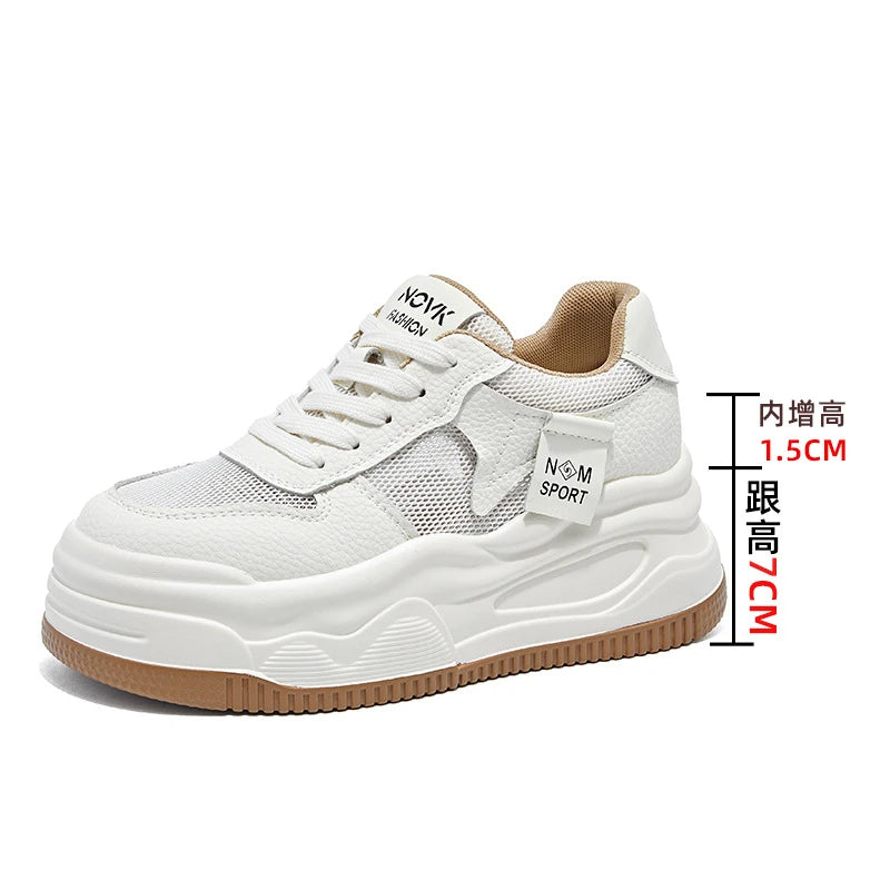 Women's Platform Chunky Sneakers Lace Up Design Sport Tag Detail Two Zpaxo Apricot Mesh 37