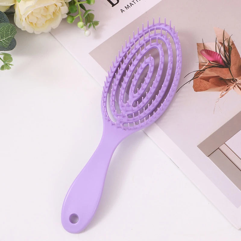 Hair Massage Comb Bristle Plastic Hairbrush Curly Detangle Hollow Hair Brush for Salon Hairdressing Tools Zpaxo Purple