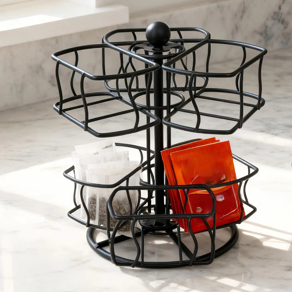 Tea Holder Organizer 2-Tier Rotating 6-Compartment Countertop Storage