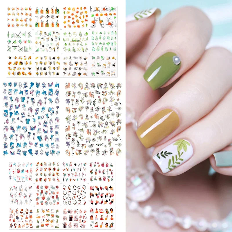 Nail Sticker Abstract Women Face Flower Leaf DIY Sliders for Nail Inscriptions Manicure Nail Art Decoration Water Transfer Decal Zpaxo