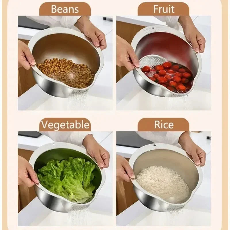 Stainless Steel 304 Rice Washer Strainer Bowl & Colander Kitchen Colander Strainer Zpaxo