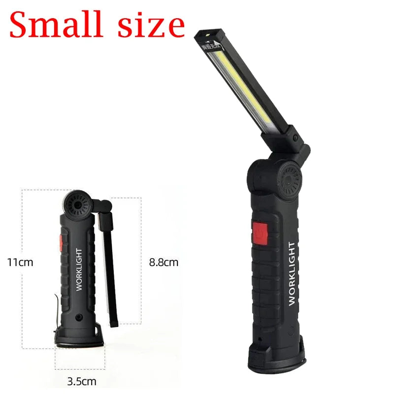 Folding COB XPE LED Work Light USB Rechargeable Portable Flashlight Magnetic Base Hook Car Repair Emergency Inspection Red SOS Zpaxo W52 Small Built in battery