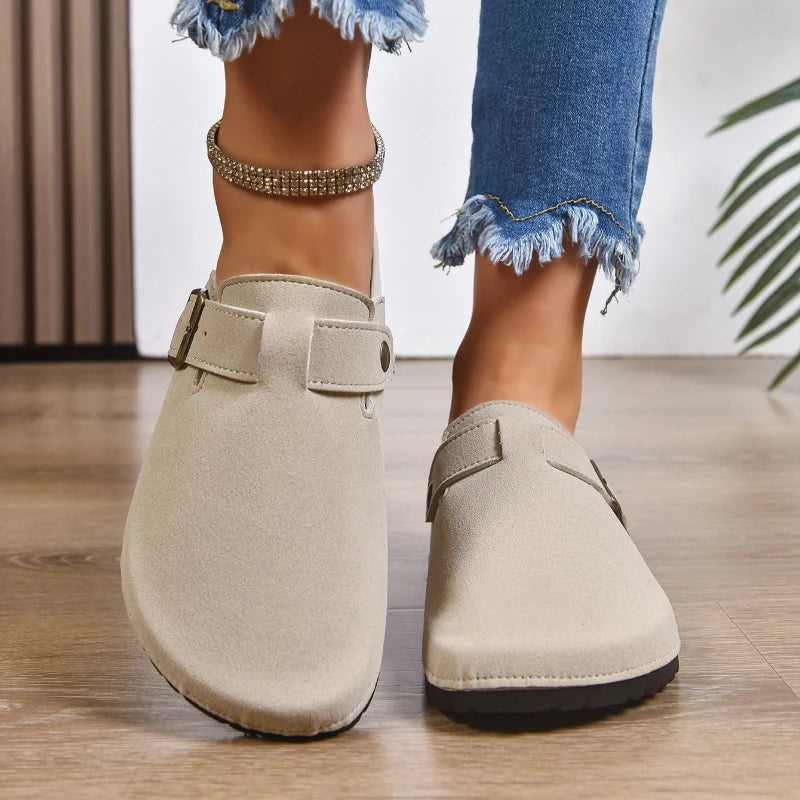 2025 Women Closed Toe Flat Slippers Cork Platform Shoes Trend Outdoor