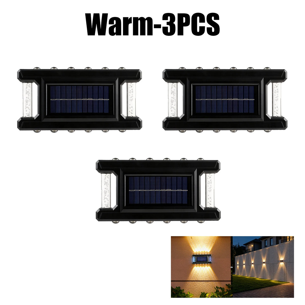 Outdoor Solar Wall Lamp Rainproof Design Garden Courtyard Light Fence Zpaxo Warm 3PCS