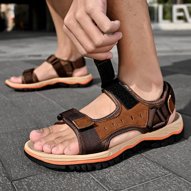 Summer Men Sandals Leather Mens Casual Shoes Outdoor Beach Roman Zpaxo