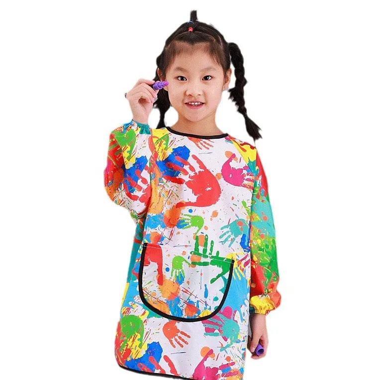 Childrens Drawing Waterproof Dirt Resistant Long Sleeved Cover Kindergarten Drawing Reverse Dressing Baby Eating Bib Baby Apron Zpaxo