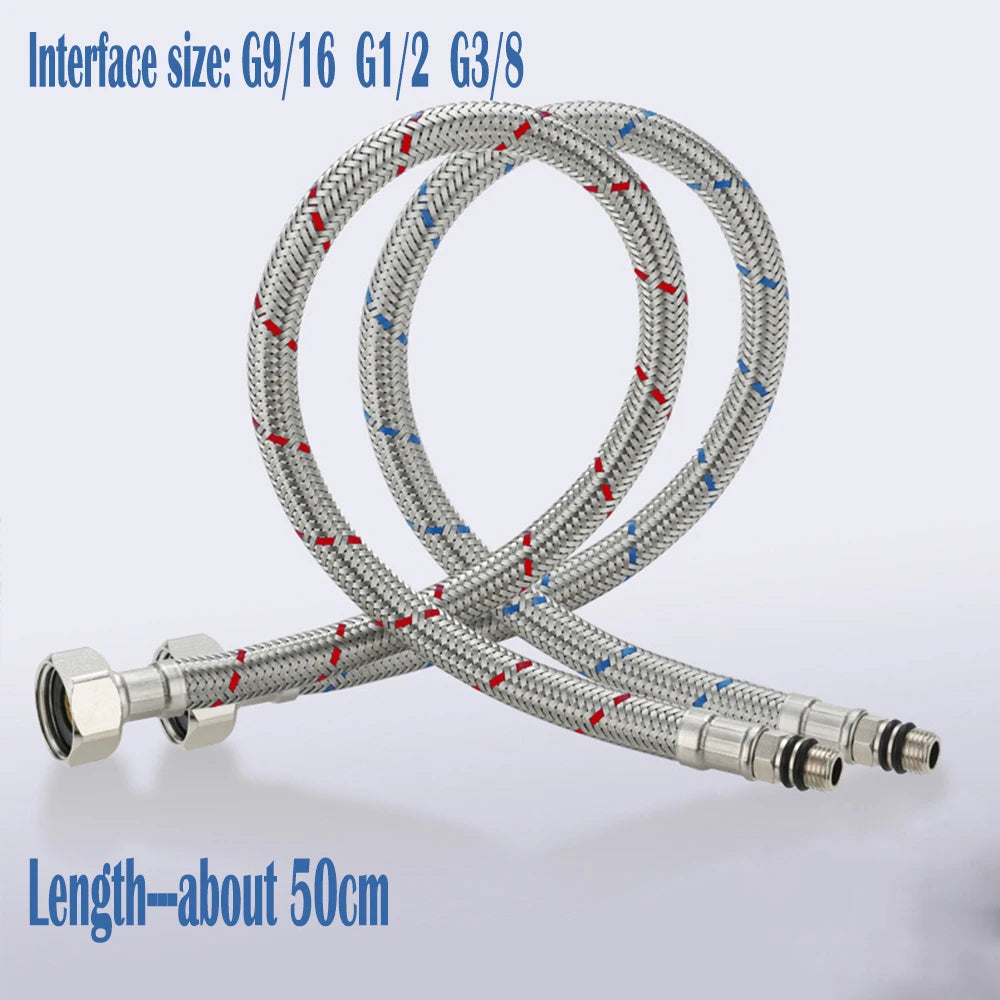 2PCS 50cm Flexible Plumbing Pipes G1/2 G3/8 G9/16 Cold Hot Mixer Faucet Stainless Steel Water Supply Pipe Braided Hoses Basin Zpaxo