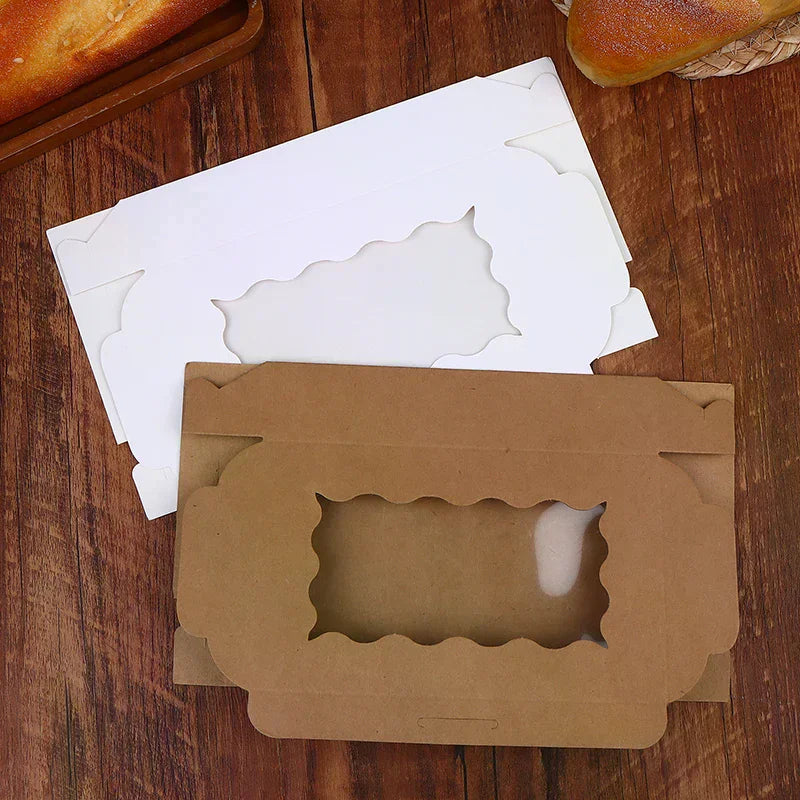 10Pcs Rectangular Cake Carriers Paper Gift Box With Clear Window For Cookies Bread Candy For Weddings Parties Valentine's Day Zpaxo