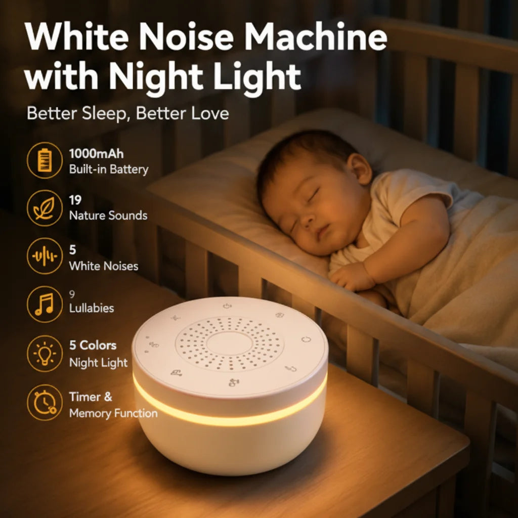 Portable Baby White Noise With 1000mAh 30 Soothing Sounds 5 Colors Night Lights And Timer Baby Sleep Soother For Stroller & Crib Zpaxo