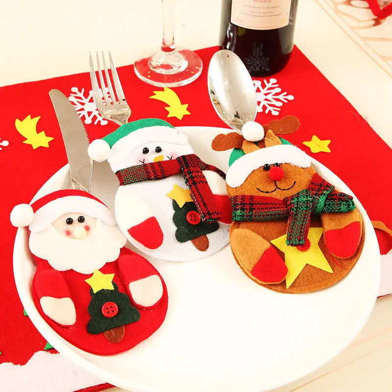 Christmas Cutlery Holder Bags Santa Claus Knife Fork Pocket Tableware