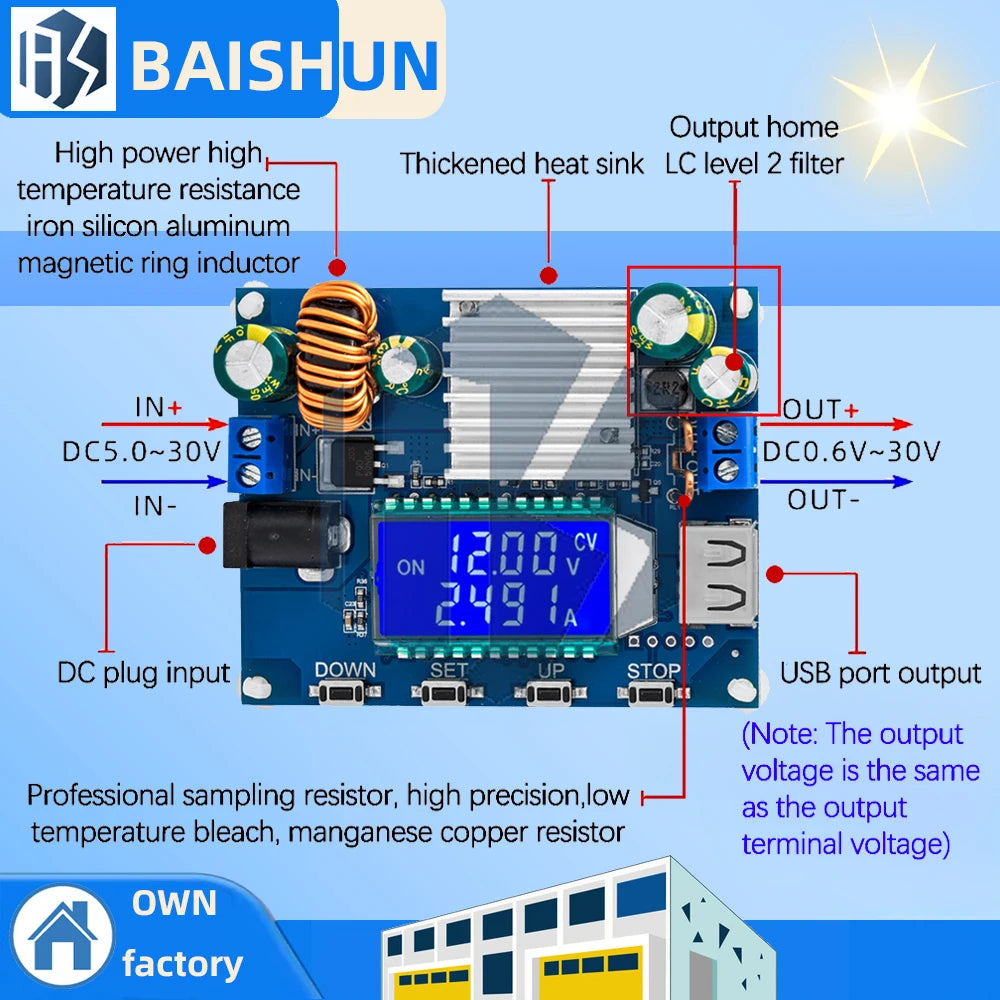 DC-DC DC 5-30V to DC 0.6-30V 4A 35W Step Up/Down Boost Buck CC CV Regulated Adjustable Power Supply Module Solar Charger SK35L Zpaxo SK35L