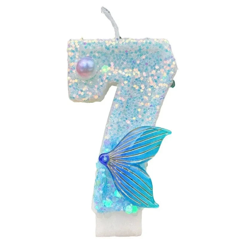 New DIY Digital Birthday Candles Cake Mermaid Tail Glitter Candle Decoration Baking Supplies for Wedding Anniversary Celebration Zpaxo
