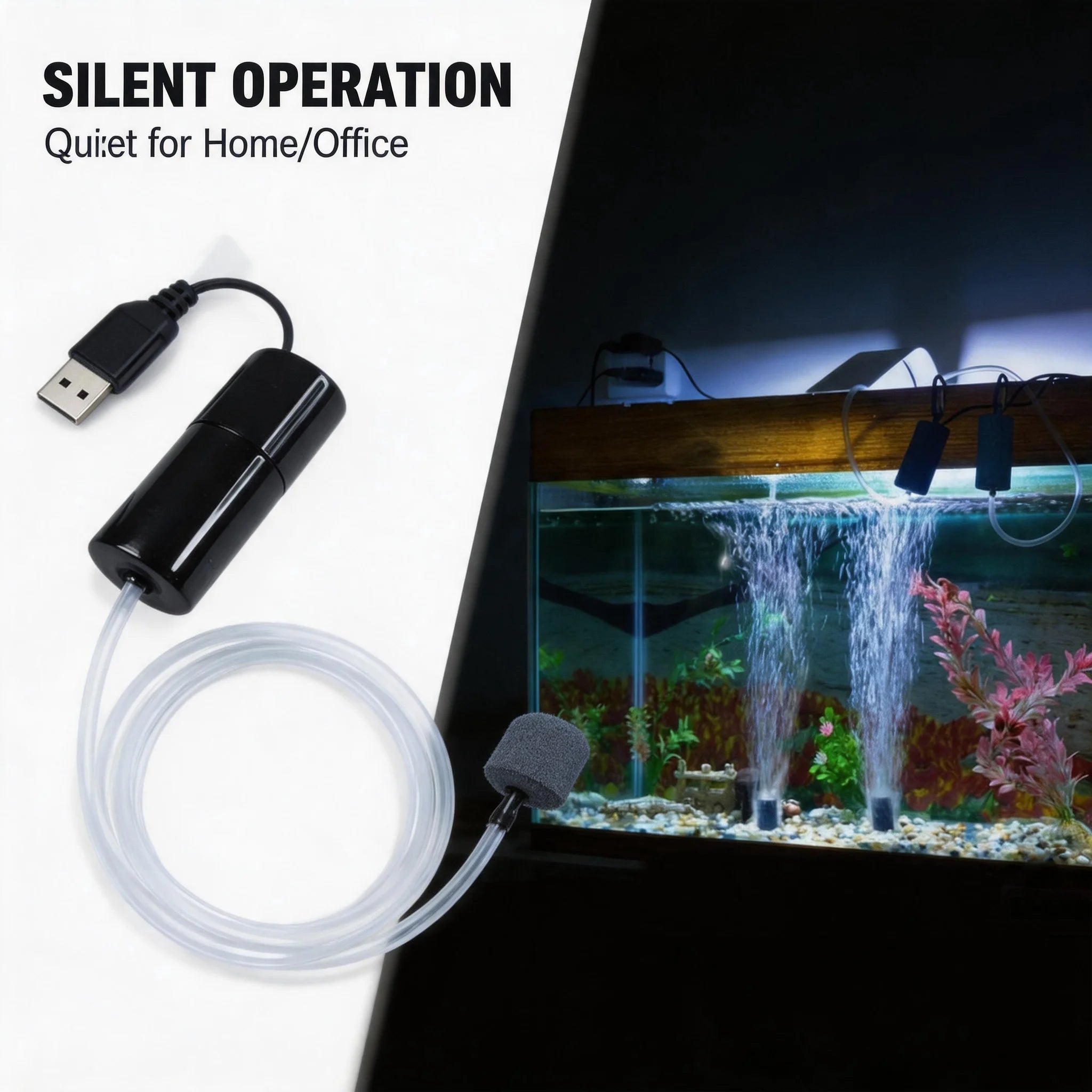 Portable USB Aquarium Air Pump – Quiet Copper Core Aerator