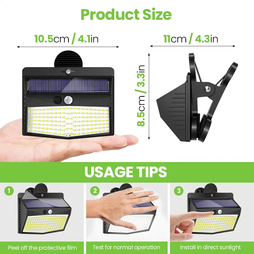 138 LED Clip On Solar Light Outdoor Motion Sensor Lights with 3 Modes Solar Security Light Waterproof For Outside Fence Camping Zpaxo