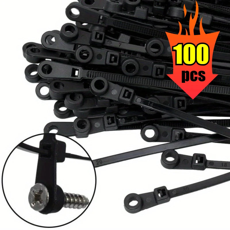 100pcs Nylon Cable Ties with Mounting Screw Hole Self Locking Loop Wraps Zipper Cables Tie Wire Fastening Straps Bundle Tool Zpaxo