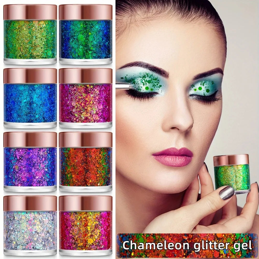 Chameleon Glitter Gel Sequins Eye Body Hair Makeup Long-lasting Zpaxo