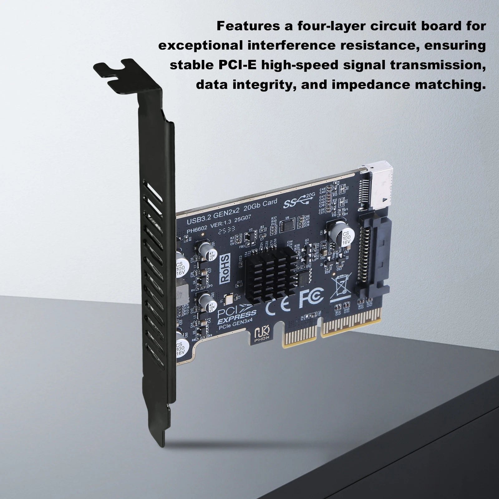 PCIE to Type-E Expansion Card PCI Express X4 to Type E USB 3.2 GEN2 20Gb Riser Board ASM3242 Chip for Desktop Front Panel Type C Zpaxo