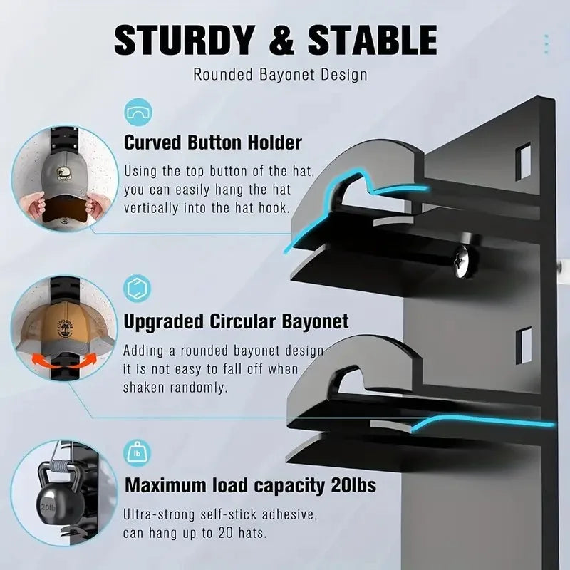 2026 Hot 10Grids Wall Mounted Cap Rack Hat Holder Baseball Cap Towel Rack Holder Closet Hanger Storage Organizer Space Saving Zpaxo