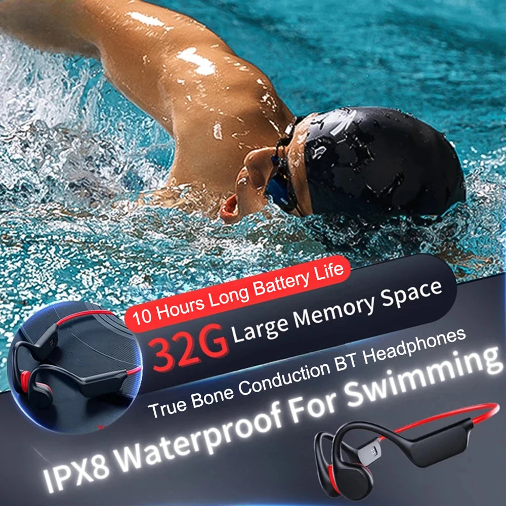 Bone Conduction Headset IPX8 MP3 32GB Bluetooth 5 3 Wireless Swimming
