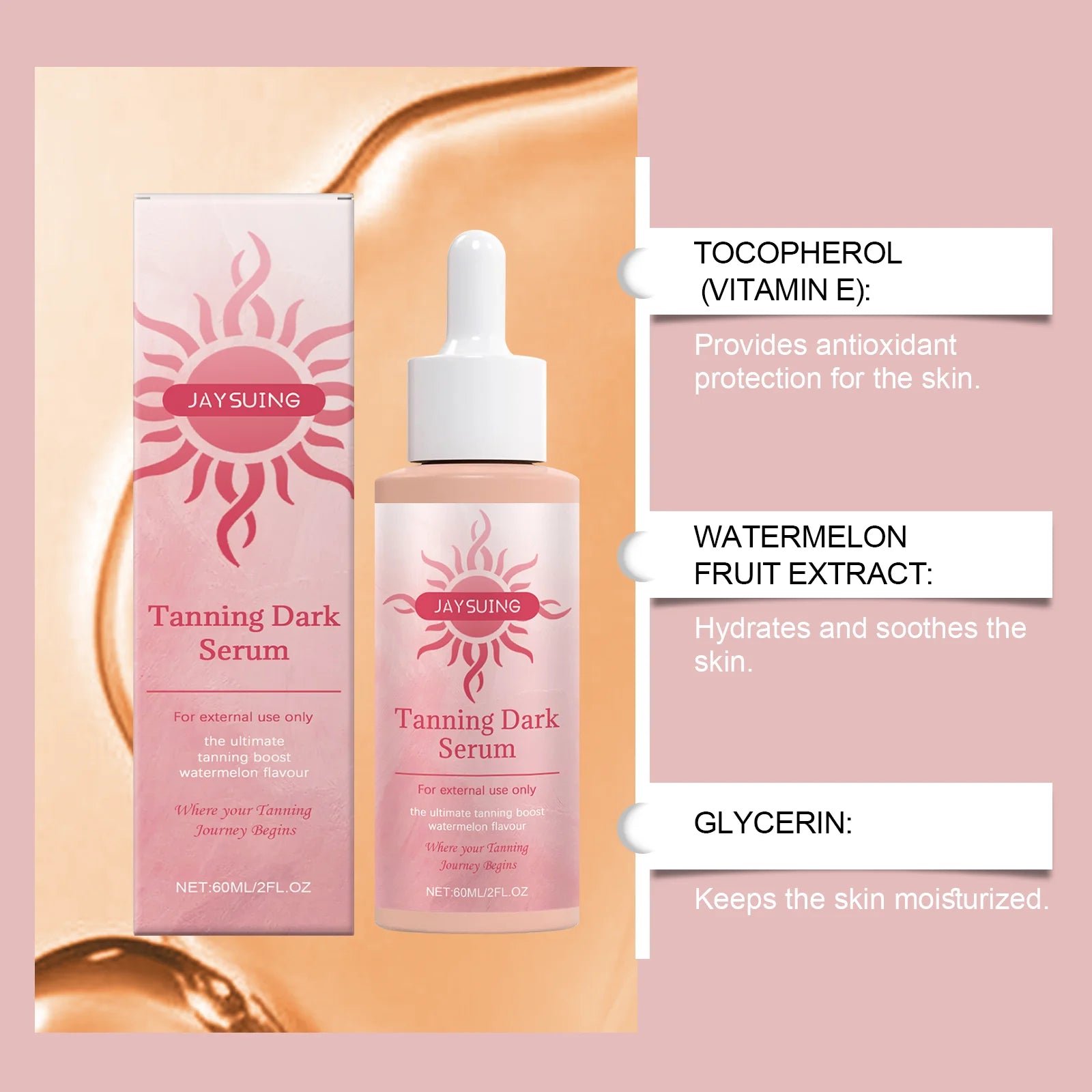 Jaysuing Watermelon Self Tanner Dark Drops Vitamin E 60ml Self Tanning Serum Zpaxo