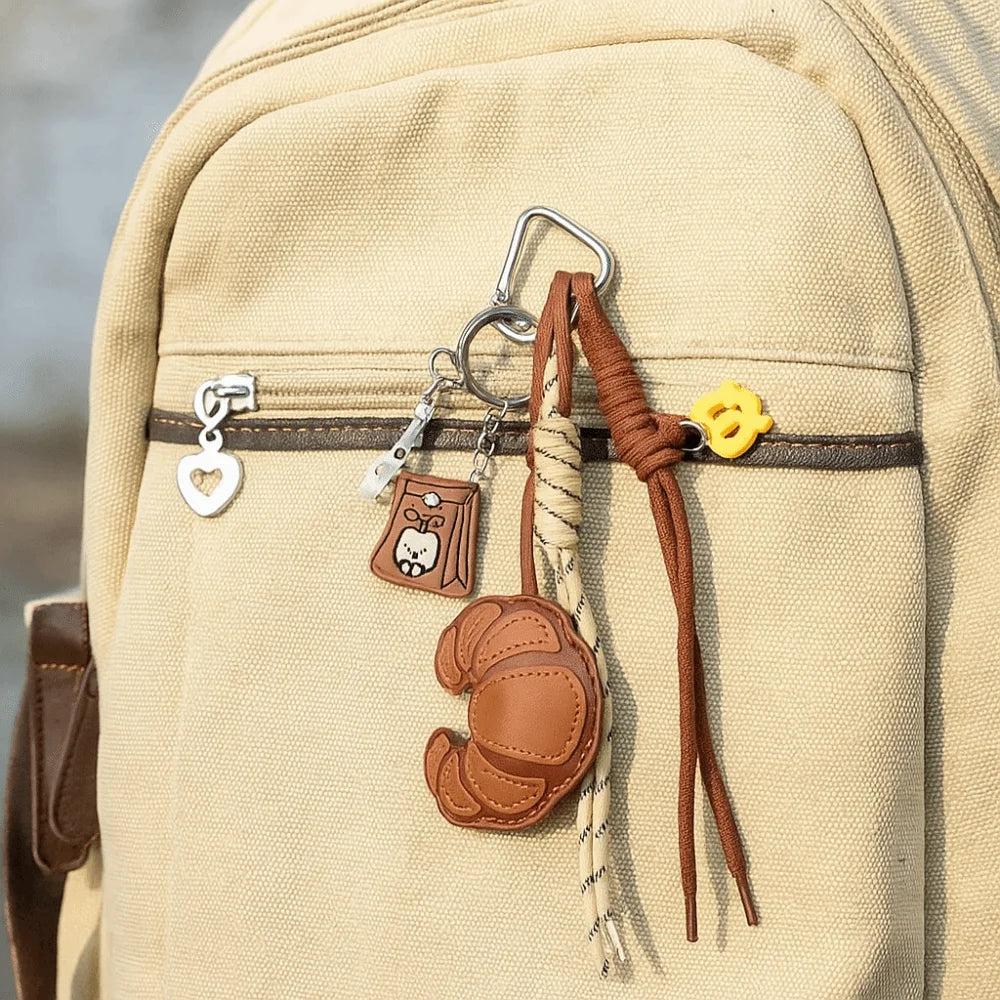 Diy Braided Rope Leather Croissant keychain Hand-Woven Bag Decoration Ladies Horn Bag Pendant Anti-Lost Trinket Zpaxo