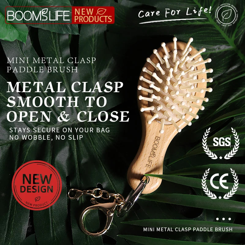 Custom Key Ring Mini Hair Brush Portable Pocket Hair Comb Styling Small Travel Wide Tooth Comb Wood Massage Brush Bag Pendant Zpaxo